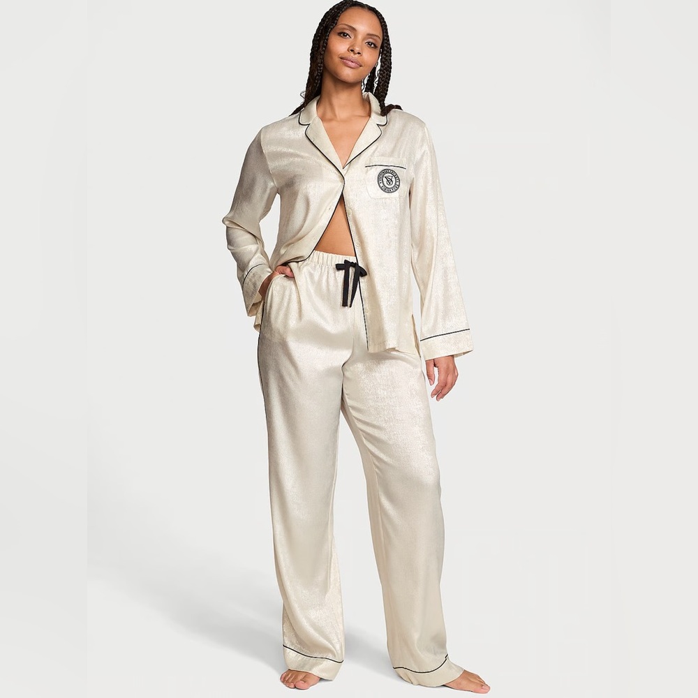 ❤️❤️NWT VICTORIA'S SECRET SPECIAL EDITION CHAMPAGNE SHIMMER GLAZED SATIN PAJAMAS